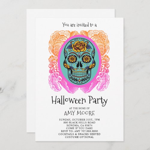 Halloween Sugar Skull Party Invitation
