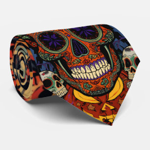 Halloween, Sugar Skull Pumpkins Fiesta, Calavera Neck Tie
