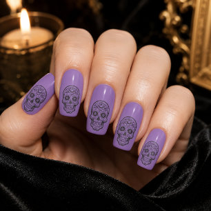 Halloween Sugar Skull Purple Minx Nail Art