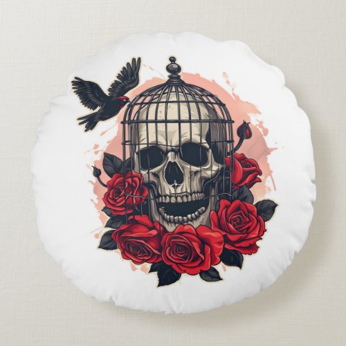 Halloween Sugar Skull Round Pillow