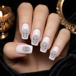 Halloween Sugar Skull Soft Pink Minx Nail Art