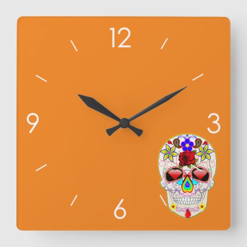 Halloween Sugar Skull _ Tattoo Art Square Wall Clock