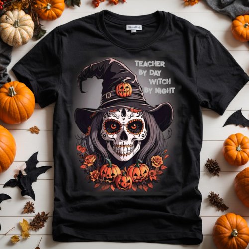 Halloween sugar skull witch custom funny text T_Shirt