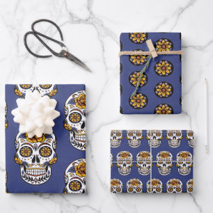 Halloween Sugar Skull Wrapping Paper Sheets