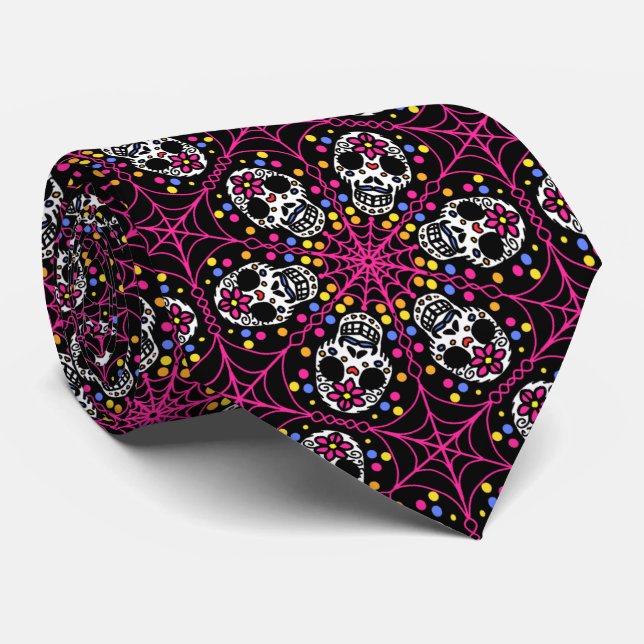 Halloween sugar skulls necktie (Rolled)