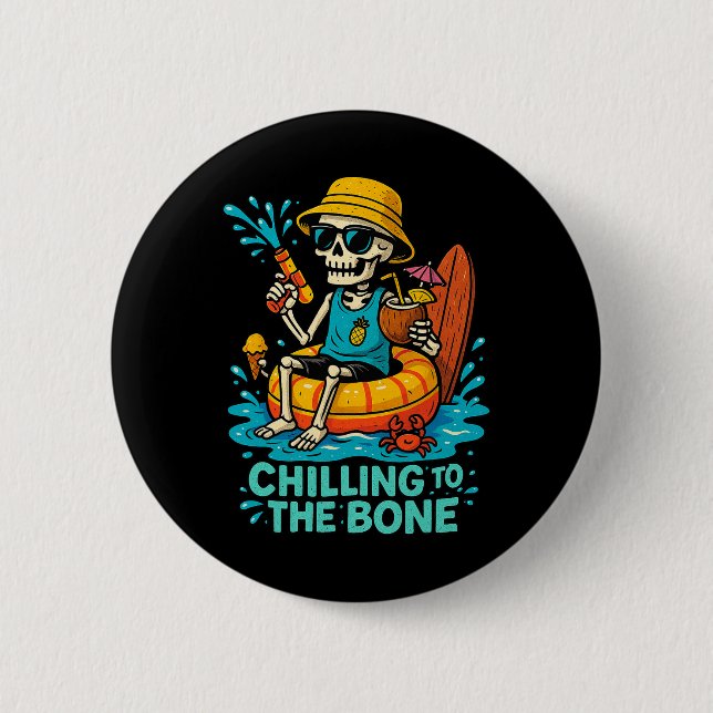 Halloween Summer Chilling To The Bone Skeleton Flo Button (Front)