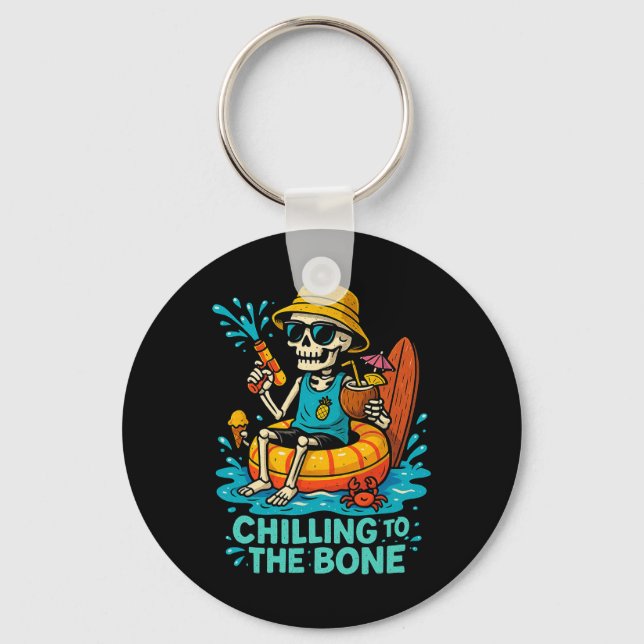 Halloween Summer Chilling To The Bone Skeleton Flo Keychain (Front)