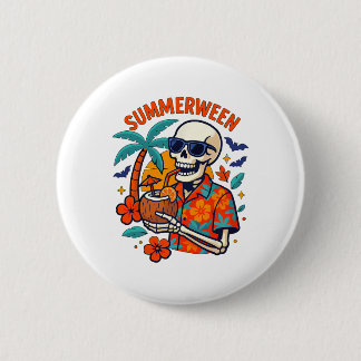 Halloween Summer Ween Skeleton Spooky Vacation Flo Button