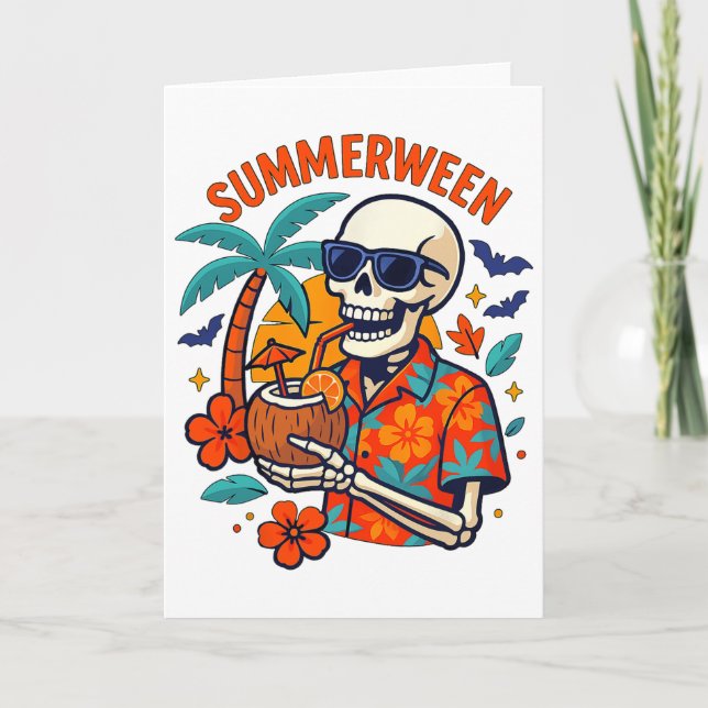 Halloween Summer Ween Skeleton Spooky Vacation Flo Card (Front)