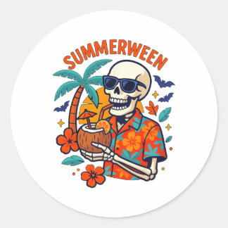 Halloween Summer Ween Skeleton Spooky Vacation Flo Classic Round Sticker