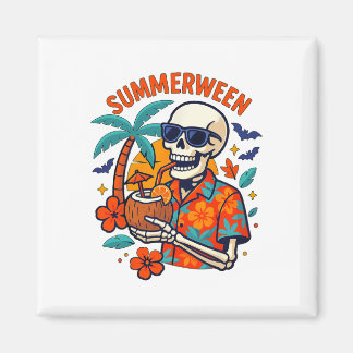 Halloween Summer Ween Skeleton Spooky Vacation Flo Magnet