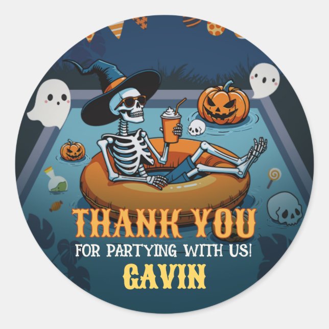 Halloween Summerween Pool Birthday Classic Round Sticker (Front)