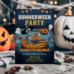 Halloween Summerween Pool Birthday Invitation