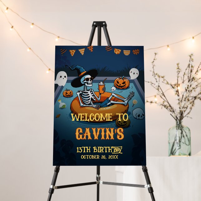 Halloween Summerween Pool Birthday Welcome Sign (In Situ (Stand))