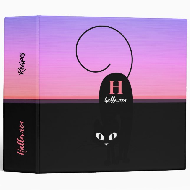 Halloween Sunset Black Cat Monogram 3 Ring Binder (Front/Spine)