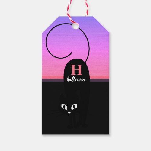 Halloween Sunset Black Cat Monogram Gift Tags