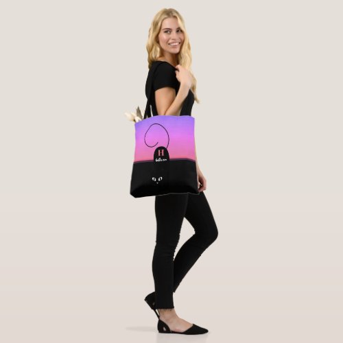 Halloween Sunset Black Cat Monogram Tote Bag