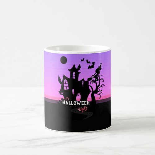 Halloween Sunset Night Witch and Bats Hunted House Coffee Mug