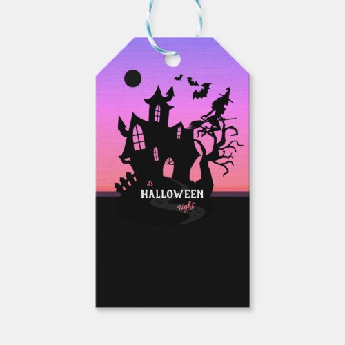 Halloween Sunset Night Witch and Bats Hunted House Gift Tags