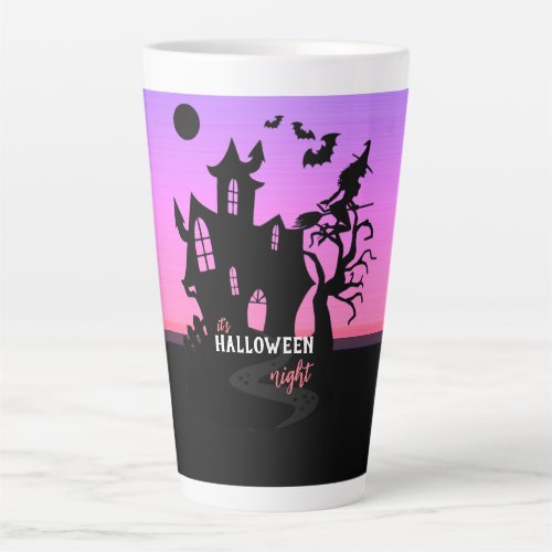 Halloween Sunset Night Witch and Bats Hunted House Latte Mug