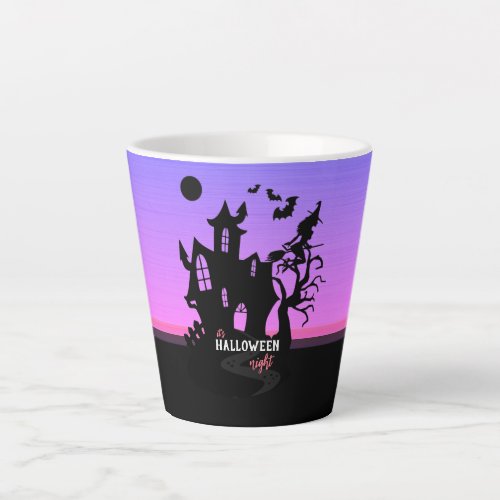 Halloween Sunset Night Witch and Bats Hunted House Latte Mug