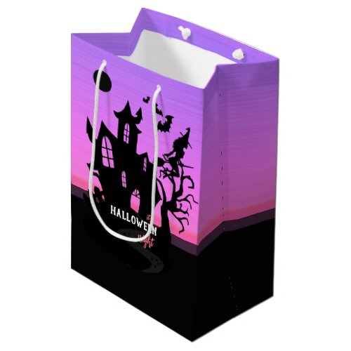 Halloween Sunset Night Witch and Bats Hunted House Medium Gift Bag