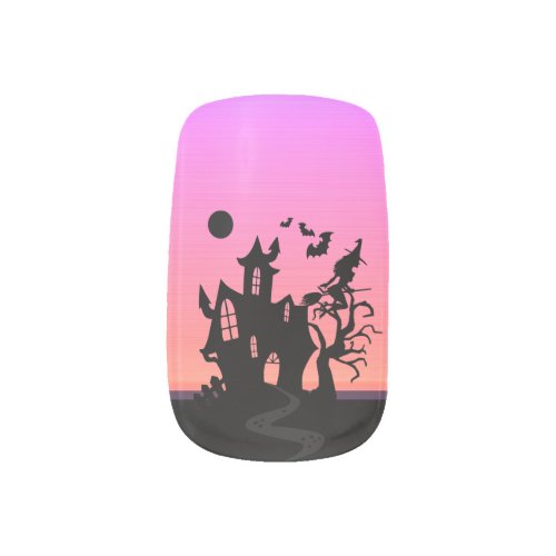 Halloween Sunset Night Witch and Bats Hunted House Minx Nail Art