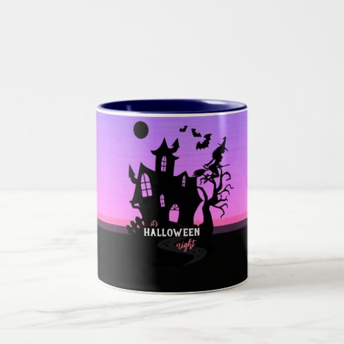 Halloween Sunset Night Witch and Bats Hunted House Two_Tone Coffee Mug