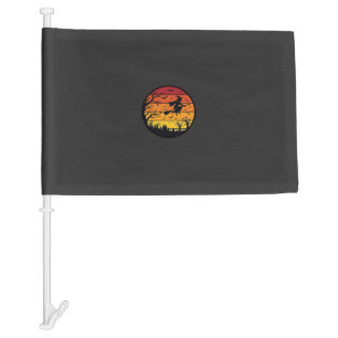Halloween Sunset Witch Silhouette Retro Circle Des Car Flag