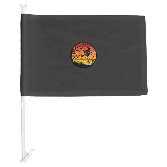 Halloween Sunset Witch Silhouette Retro Circle Des Car Flag (Front)