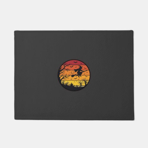 Halloween Sunset Witch Silhouette Retro Circle Des Doormat