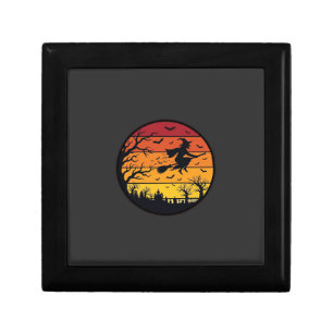 Halloween Sunset Witch Silhouette Retro Circle Des Gift Box