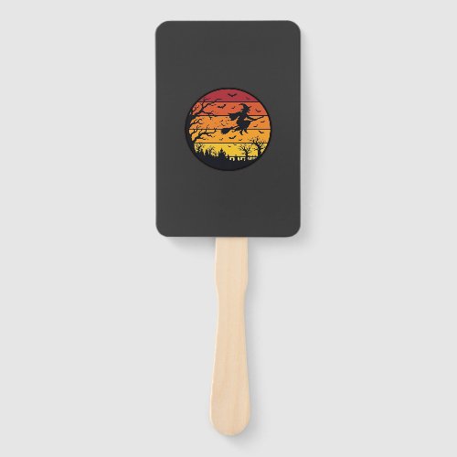 Halloween Sunset Witch Silhouette Retro Circle Des Hand Fan