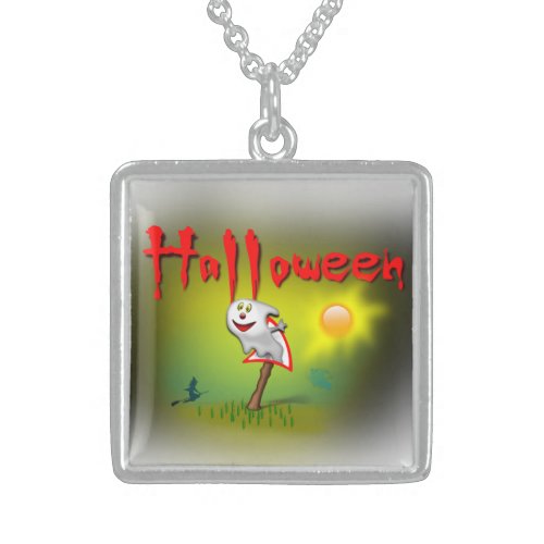 Halloween Sunshine Ghost _ Sterling Silver Necklace