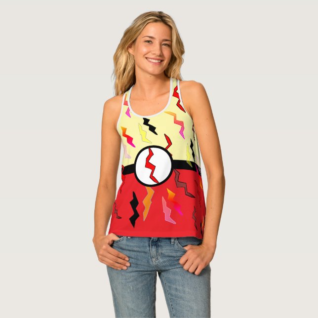 Halloween Superhero Red Cream Lightning Bolt Tank Top (Front Full)