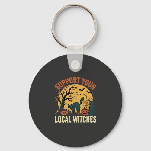 Halloween Support Your Local Witches Black Cat Keychain