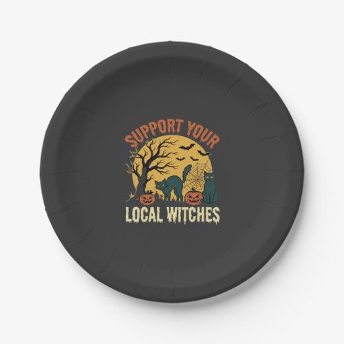 Halloween Support Your Local Witches Black Cat Paper Plates