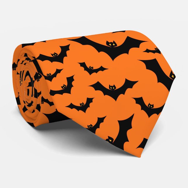 Halloween Swarm Of Flying Bats Neck Tie (Rolled)