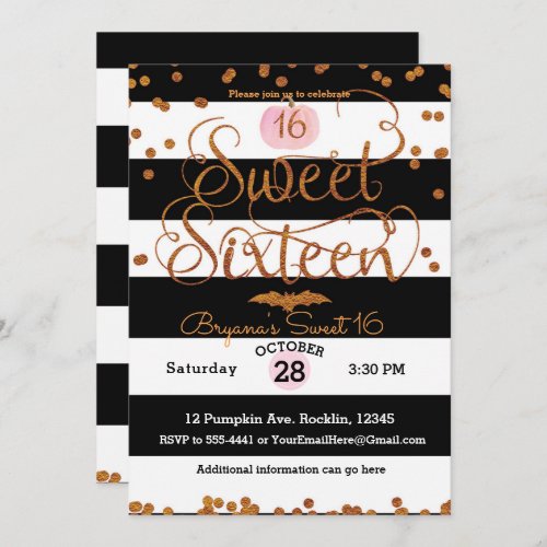 Halloween Sweet 16 Birthday Party Black White Pink Invitation