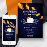 Halloween Sweet 16 Birthday Party Orange Invitation<br><div class="desc">Something Wicked This Way Comes fun halloween birthday party invitations. This cute sweet 16 party invite features a gothic design with orange leaves falling over vintage shades of deep blue and black with a white pumpkin. Perfect for creepy October birthday parties or fall costume parties. To see more designs like...</div>