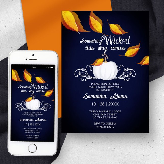 Halloween Sweet 16 Birthday Party Orange Invitation (October sweet 16 birthday evite.)