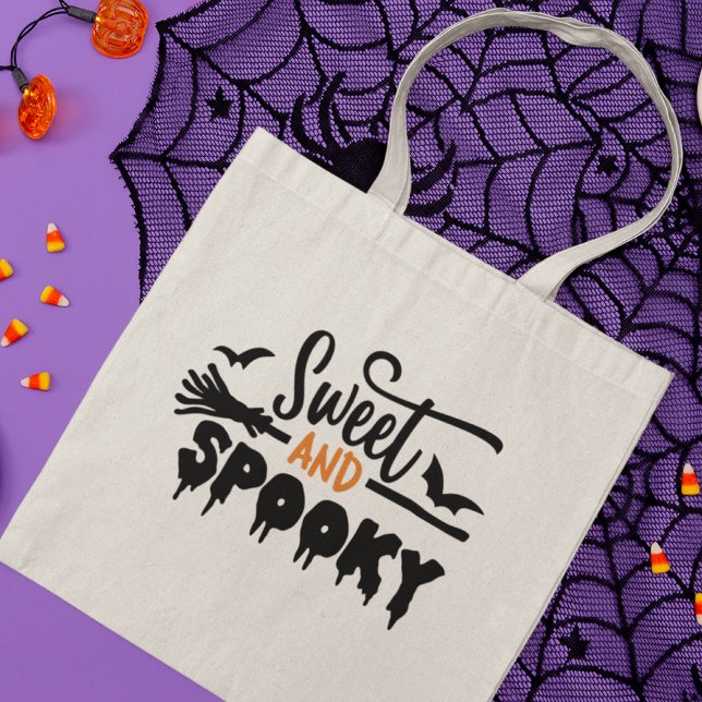 Halloween Sweet And Spooky Typographic Text Tote Bag (Creator Uploaded)