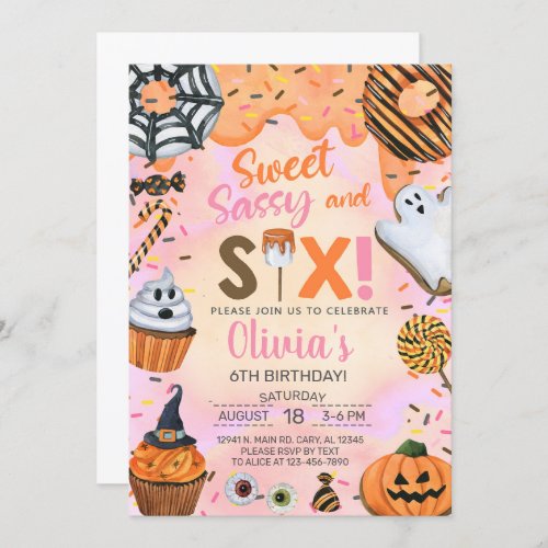 Halloween Sweet sassy six girl 6th birthday invite