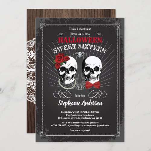 Halloween sweet sixteen 16 gothic black and red invitation