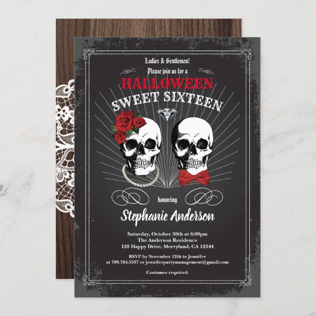 Halloween sweet sixteen 16 gothic black and red invitation (Front/Back)