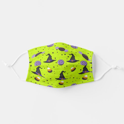 Halloween Sweets And Witch Hat Green Pattern Adult Cloth Face Mask