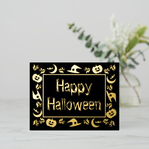 Halloween Symbol Framed Happy Halloween Foil Holiday Postcard