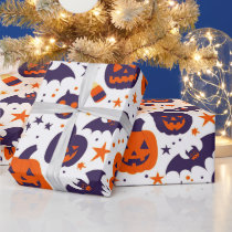 Halloween Symbol Pattern Purple Orange White Wrapping Paper