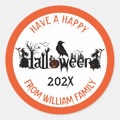 Halloween symbols design custom text classic round sticker