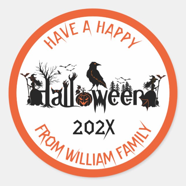 Halloween symbols design custom text classic round sticker (Front)